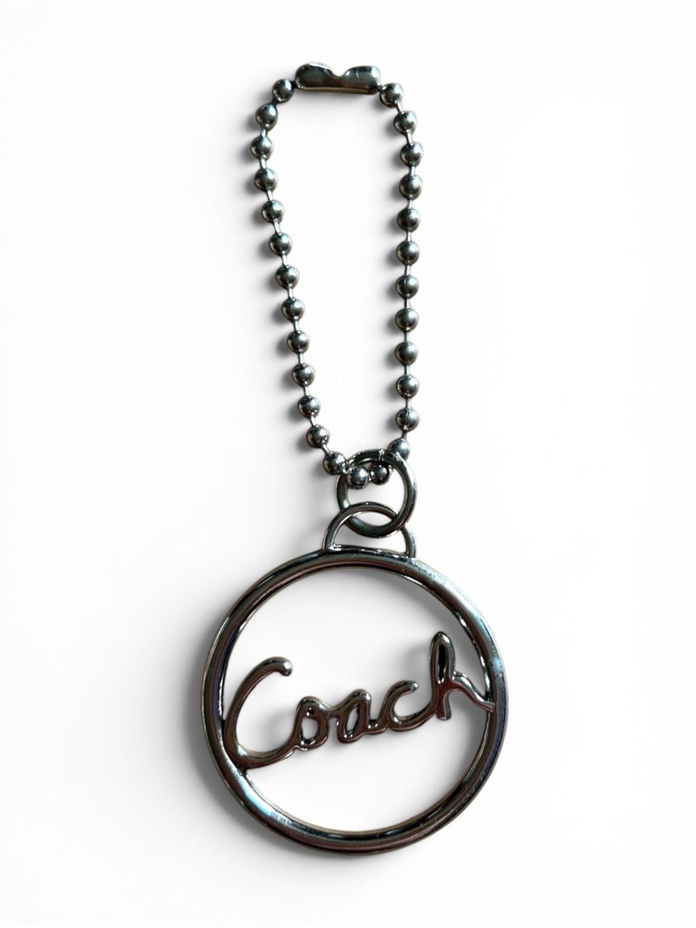 Coach Silver Script Circle Pendant Keychain/ Tag/ Keyring